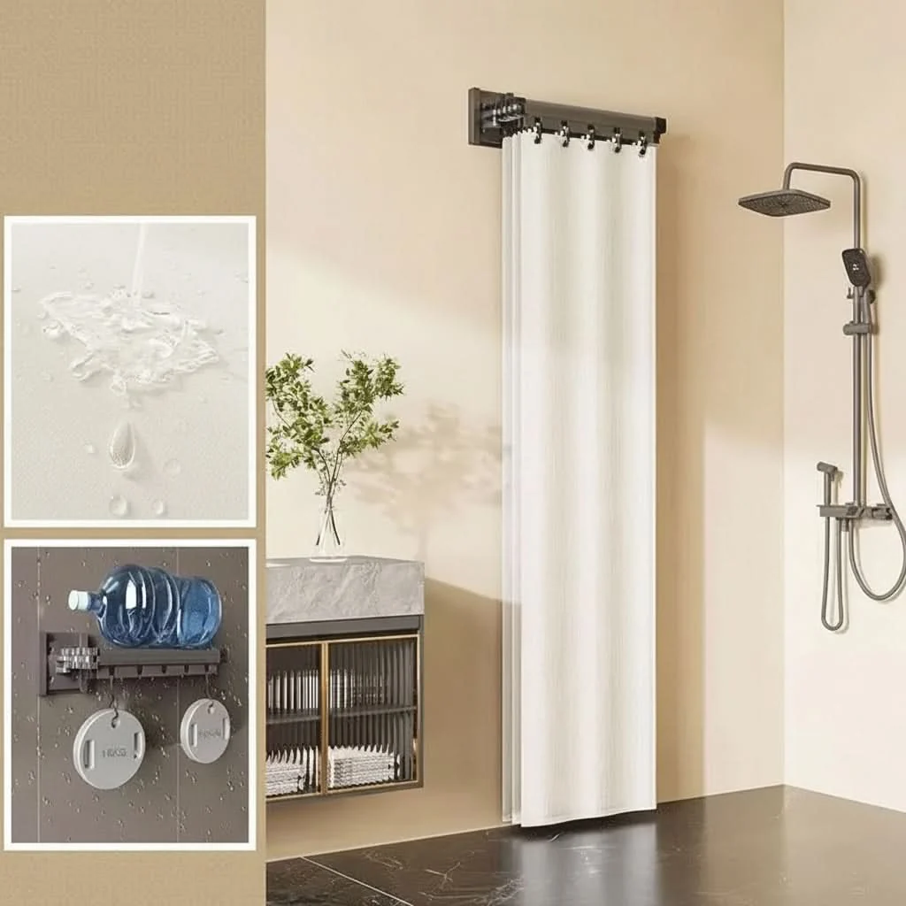 DRYDIVA – Foldable Shower Curtain Rod Partition Set - Imagen 8
