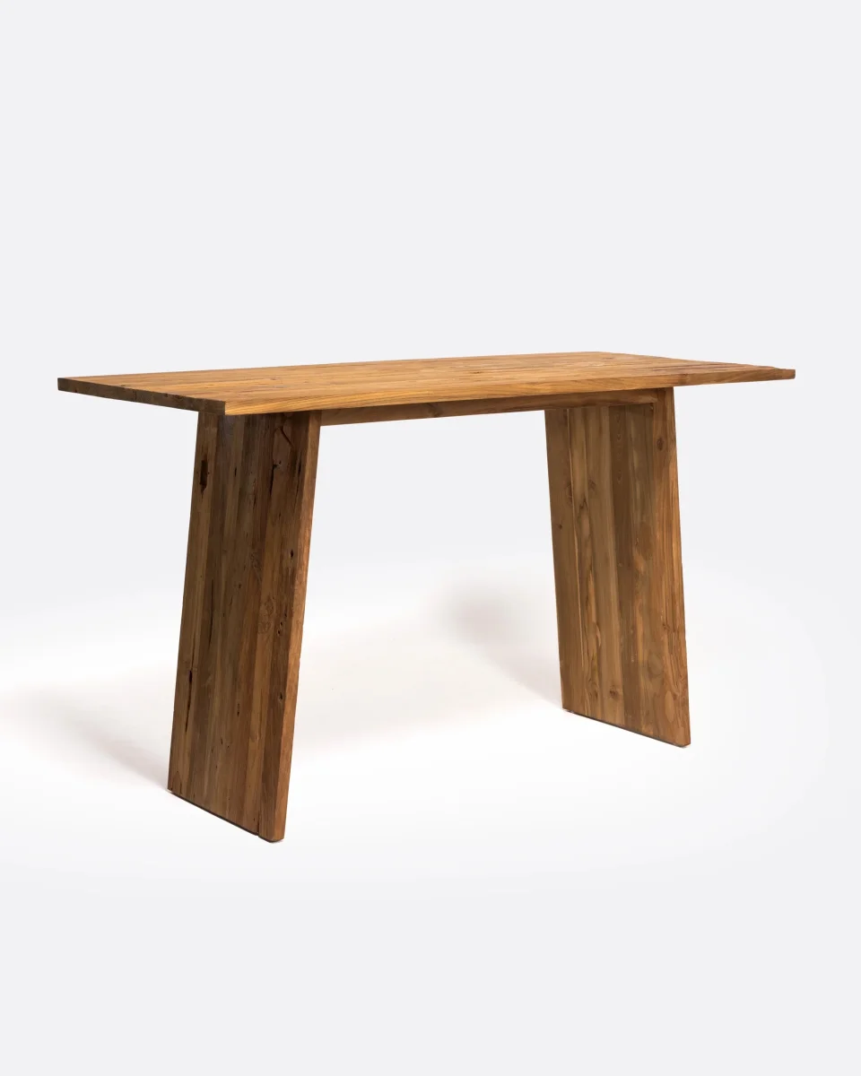 Mesa alta EROSI de madera de teca reciclada 180 x 80 x 105 cm en color natural - Imagen 3