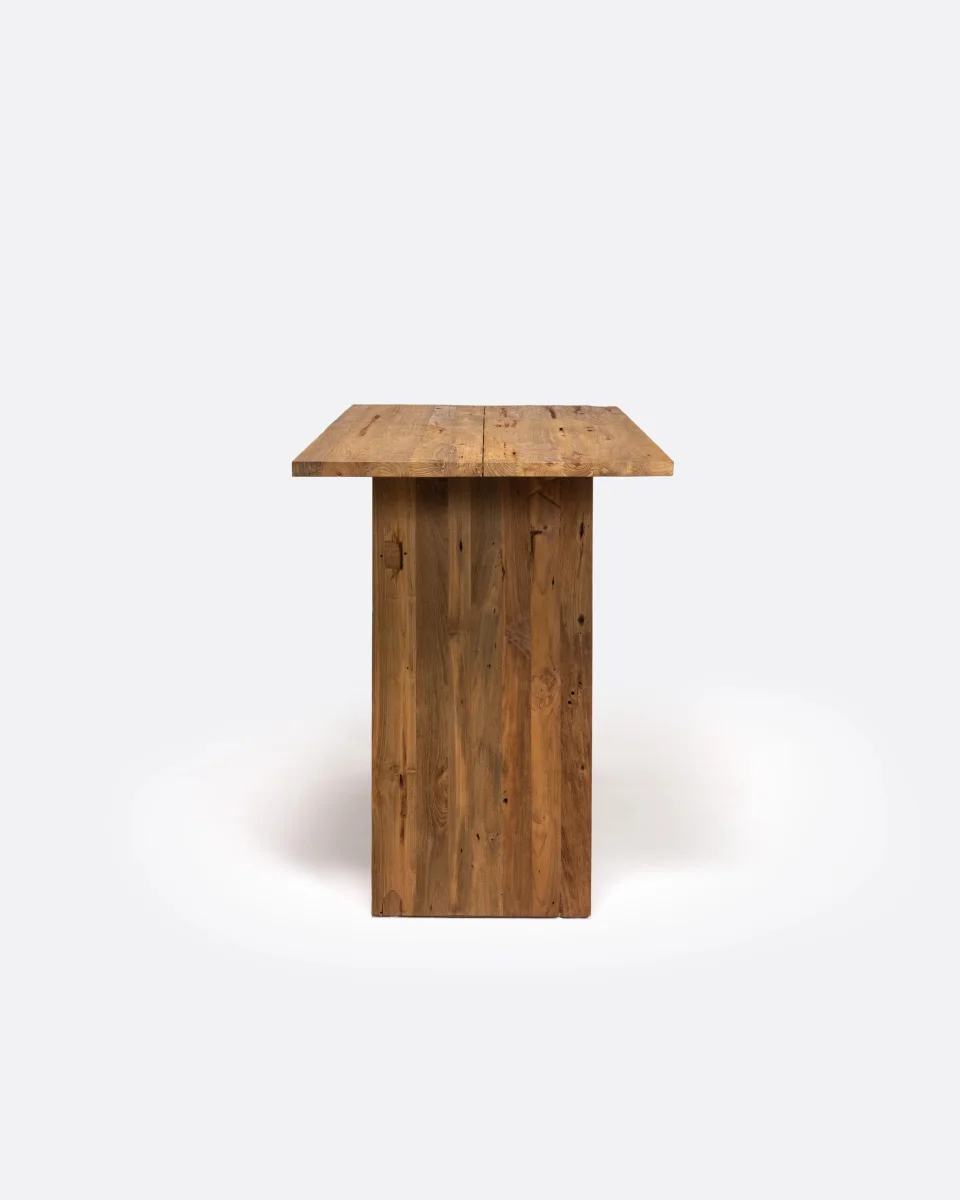 Mesa alta EROSI de madera de teca reciclada 180 x 80 x 105 cm en color natural - Imagen 4