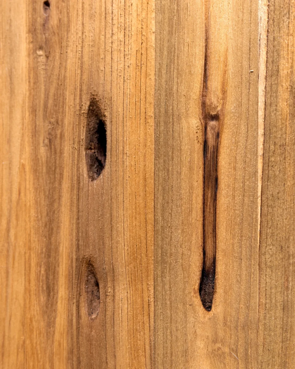 Mesa alta EROSI de madera de teca reciclada 180 x 80 x 105 cm en color natural - Imagen 5