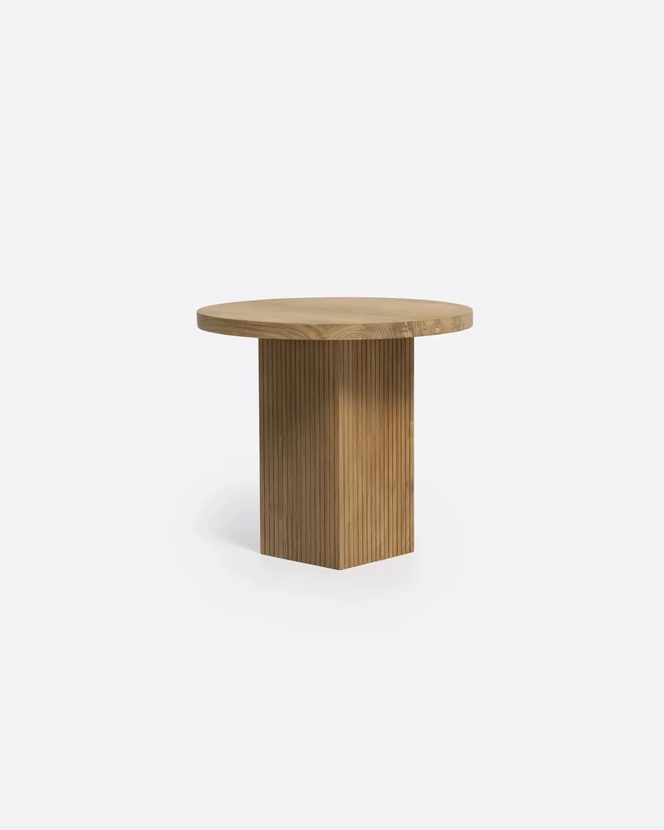 Mesa auxiliar BALARI de madera de teca reciclada Ø 50 cm x 45 cm de altura en color natural - Imagen 6