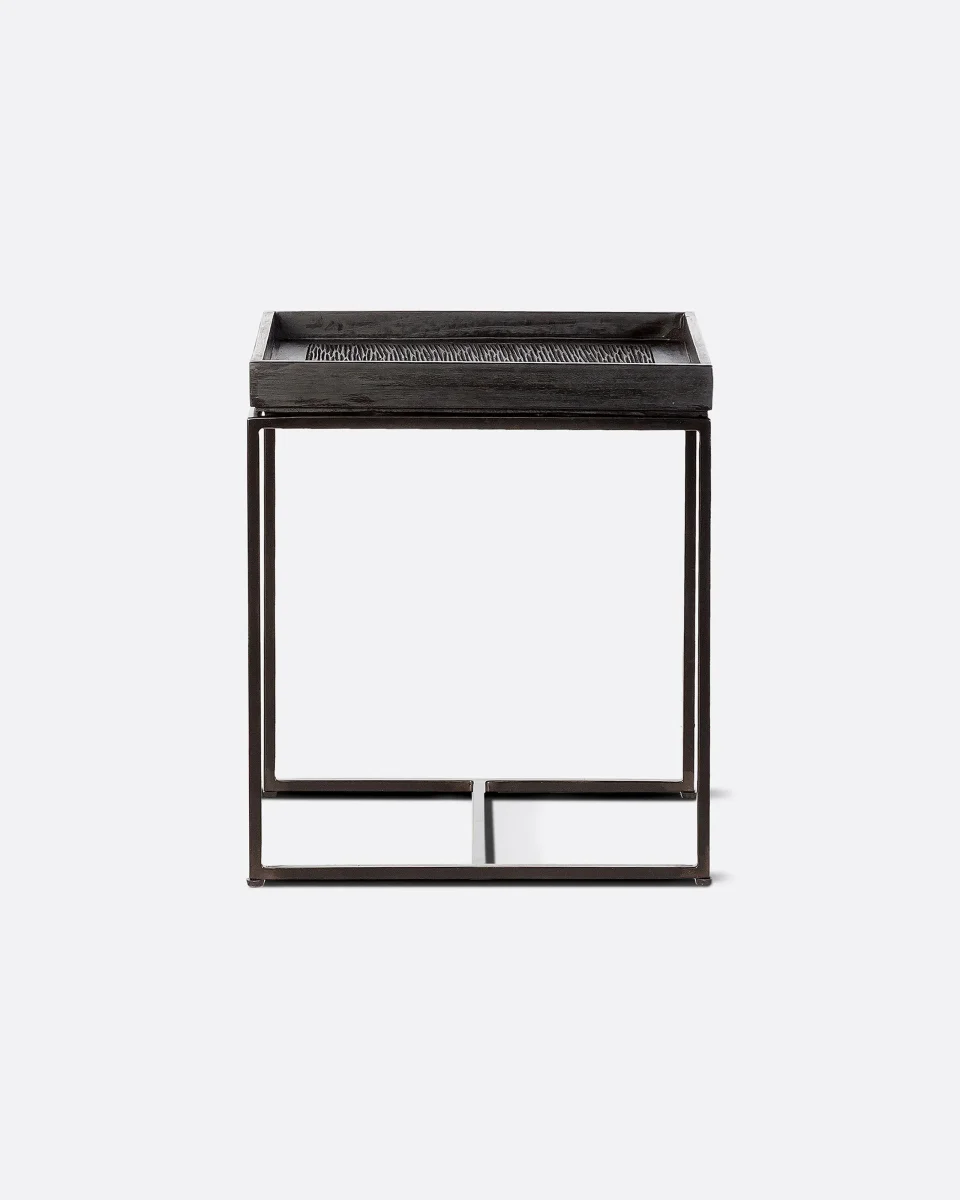 Mesa auxiliar BANJAR de madera de teca reciclada y hierro 40 x 40 x 45 cm en color negro - Imagen 2