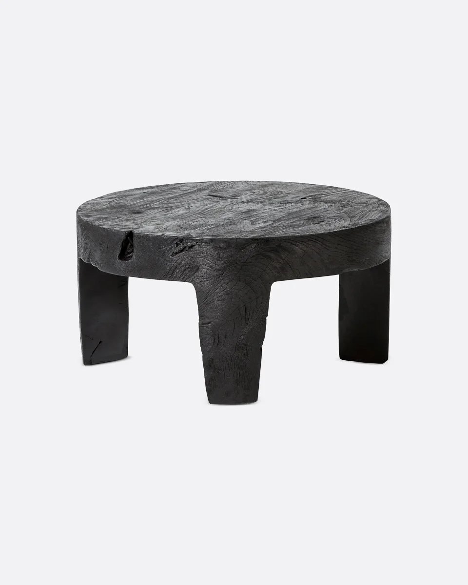 Mesa auxiliar RIVIA de madera de suar Ø 60 cm x 30 cm de altura en color negro