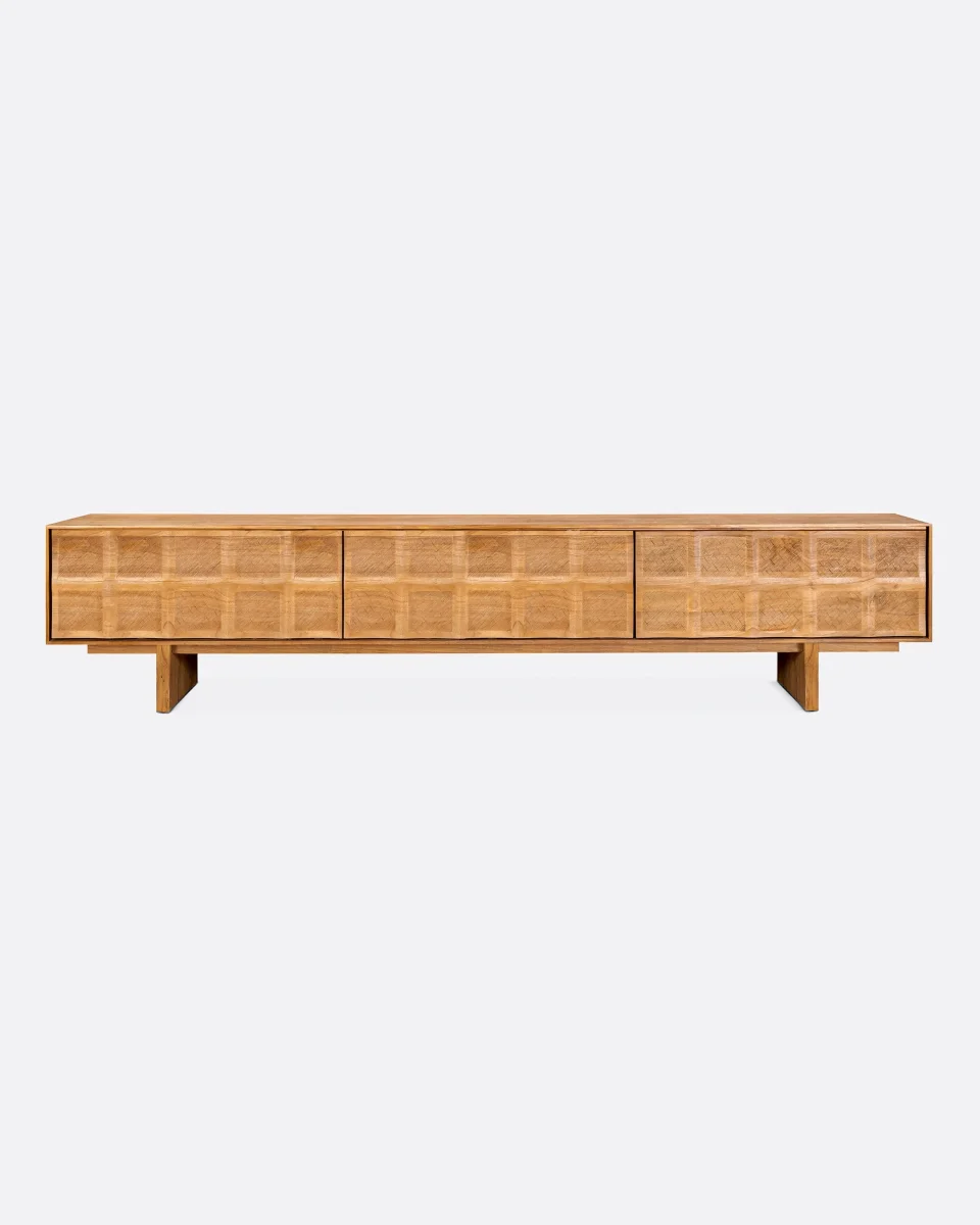 Mueble de TV RIJAL de madera de teca reciclada 240 x 45 x 51 cm en color natural