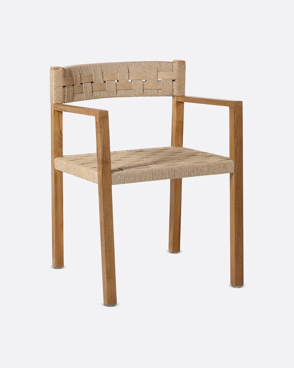 Silla con reposabrazos CORA de madera de teca y cuerda de papel 52 x 56 x 77 cm en color natural - Imagen 2
