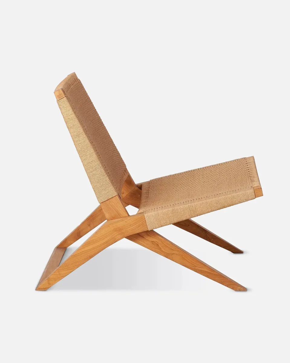 Silla lounge LAWIT de madera de teca y cuerda de papel 62 x 80 x 73 cm en color natural - Imagen 4