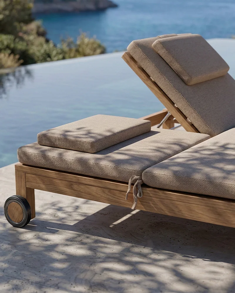 Tumbona de exterior GENESIS de madera de teca 201 x 139 x 27 cm con colchón color arena (sand) - Imagen 7